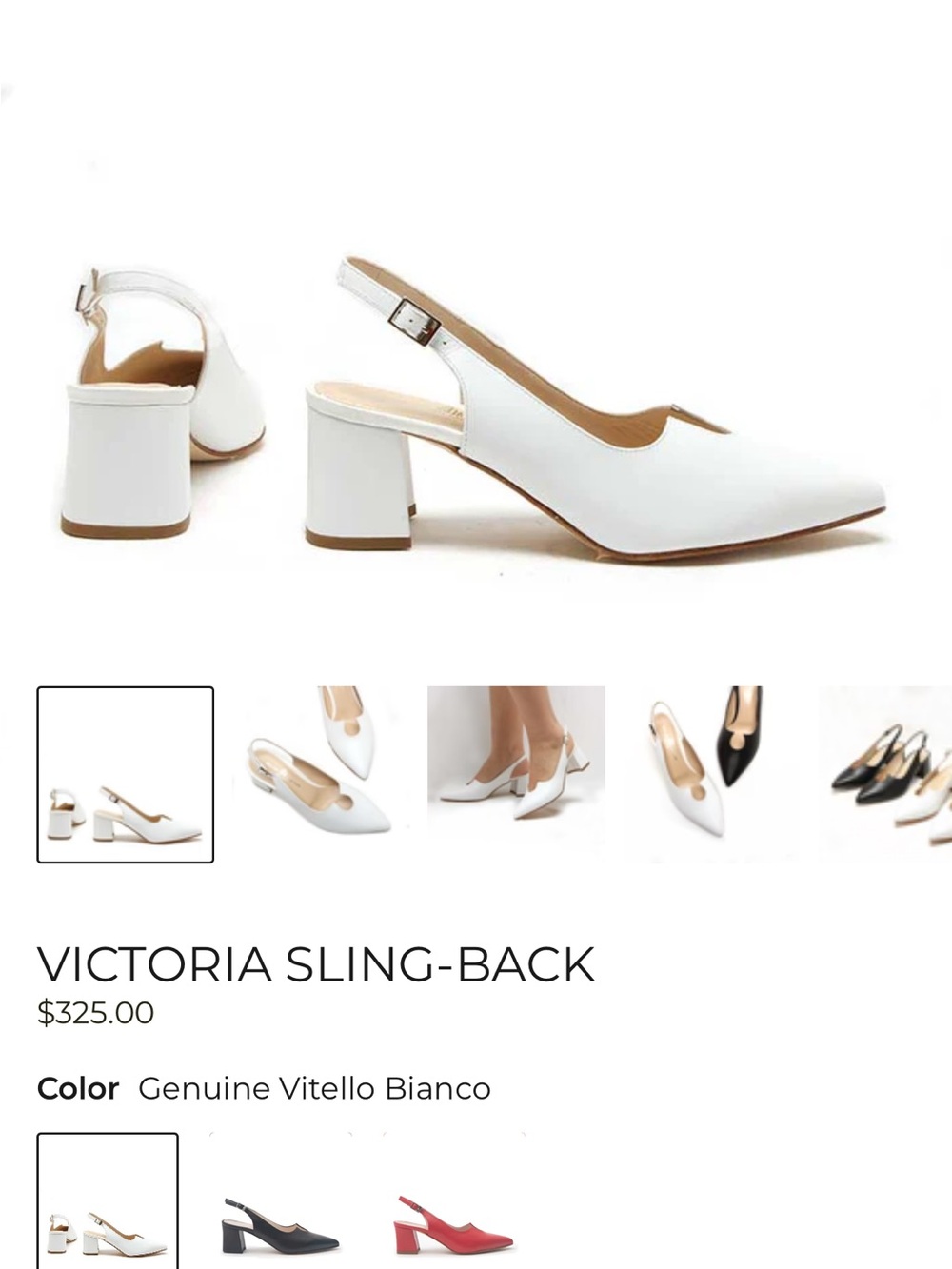 Victoria Sling-Back White Leather Block Heel